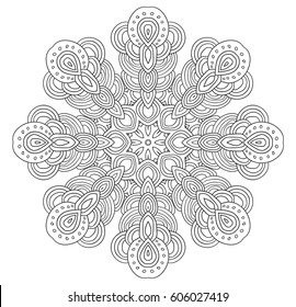 Uncolored symmetrical snowflake. Eight corned mandala.