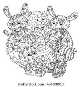 uncolored teddy bears   leverets  in coloring book style  Hand  drawn  doodle  vector the best for your design   cards  coloring book  Black   white for adult colored book  