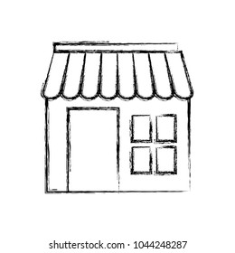 uncolored,store with awning  vector illustration