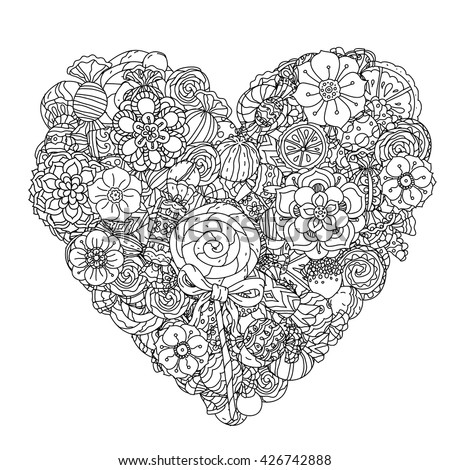 Uncoloured Flowers Sweets Adult Coloring Book Stock Vector (Royalty ...