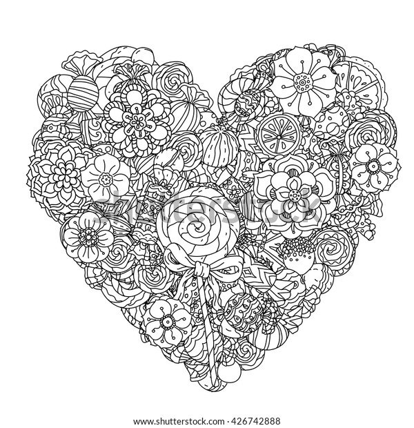 Download Uncoloured Flowers Sweets Adult Coloring Book Stock Vector Royalty Free 426742888