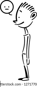 Uncomfortable boy standing, Side view character, Feeling awkward, Easy drawing character standing. Vector illustration. Simple line cartoon.