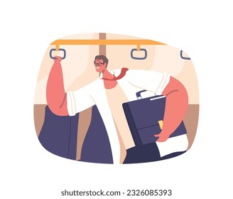 Uncomfortable Man Riding On Hot Bus at Work, Sweating And Feeling Distressed Due To The Intense Heat