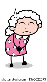 Uncomfortable - Old Cartoon Granny Vector Illustration