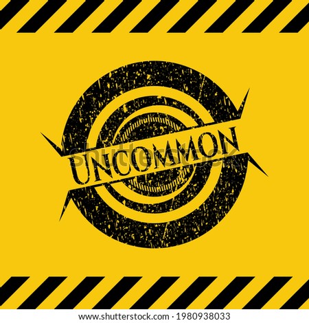 Uncommon black grunge emblem inside yellow warning sign. Vector Illustration. Detailed. 
