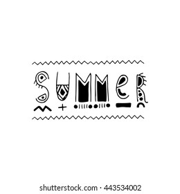 Uncommon Ethnic Vector Hand Drawn Lettering  With Geometric And Aztec Decor Elements. Trendy Calligraphy For Banners, Labels, Signs, Prints, Posters, Web And Phone Case. Summer