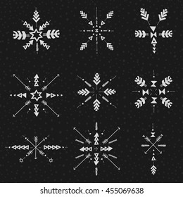 Uncommon Ethnic Vector Hand Drawn With Geometric And Aztec Decor Elements. Trendy Tribal collection with stroke, line, decorative elements, geometric symbols. Ethnic style