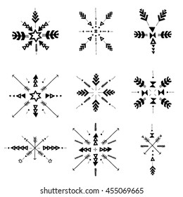 Uncommon Ethnic Vector Hand Drawn With Geometric And Aztec Decor Elements. Trendy Tribal collection with stroke, line, decorative elements, geometric symbols. Ethnic style