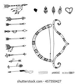 Uncommon Ethnic Vector Hand Drawn Lettering With Arrows, Leaves And Heart. Trendy Tribal collection with stroke, line, decorative elements, geometric symbols. Ethnic style.