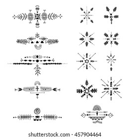 Uncommon Ethnic Vector Hand Drawn Lettering With Arrows, Leaves And Heart. Trendy Tribal collection with stroke, line, decorative elements, geometric symbols. Ethnic style.