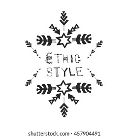 Uncommon Ethnic Vector Hand Drawn Lettering  With Geometric And Aztec Decor Elements. Trendy Calligraphy For Banners, Labels, Signs, Prints, Posters, Web.  Ethnic Style