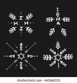 Uncommon Ethnic Vector Hand Drawn Lettering With Geometric And Aztec Decor Elements. Trendy Tribal collection with stroke, line, decorative elements, geometric symbols. Ethnic style