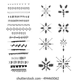 Uncommon Ethnic Vector Hand Drawn Lettering With Geometric And Aztec Decor Elements. Trendy Tribal collection with stroke, line, decorative elements, geometric symbols. Ethnic style