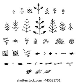 Uncommon Vector Hand Drawn With Geometric And Aztec Decor Elements. Tribal collection with stroke, line, decorative elements, geometric symbols. For labels, signs, prints, posters, and  phone case
