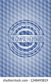 Uncomprehending blue hexagon emblem.