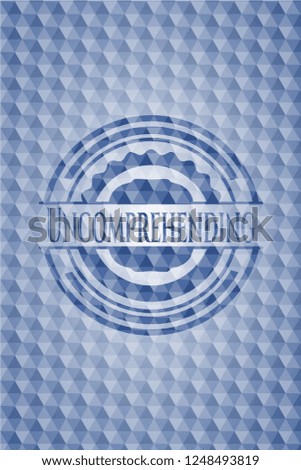 Uncomprehending blue hexagon emblem.