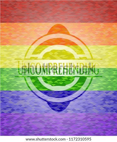 Uncomprehending emblem on mosaic background with the colors of the LGBT flag