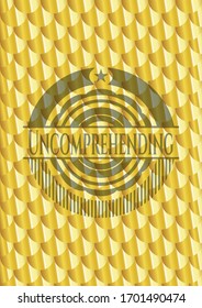Uncomprehending gold emblem. Scales pattern. Vector Illustration. Detailed.