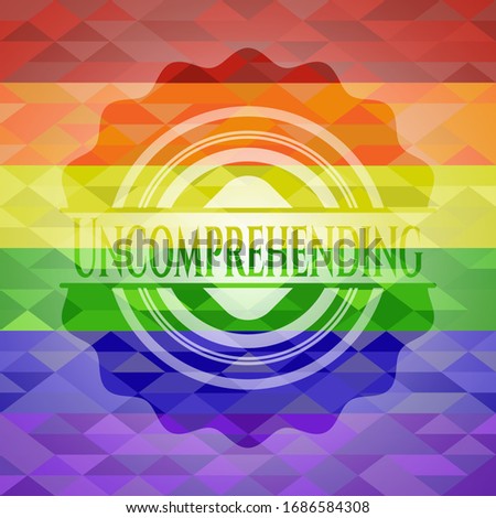 Uncomprehending on mosaic background with the colors of the LGBT flag