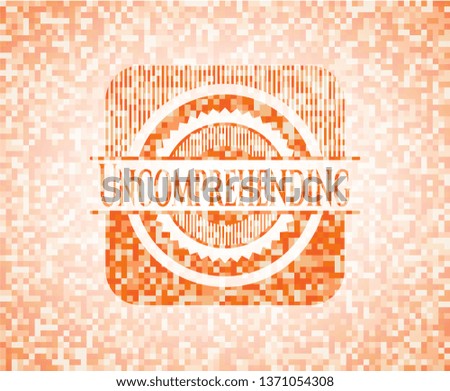 Uncomprehending orange mosaic emblem with background