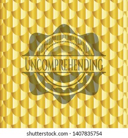 Uncomprehending shiny golden badge. Scales pattern. Vector Illustration. Detailed.