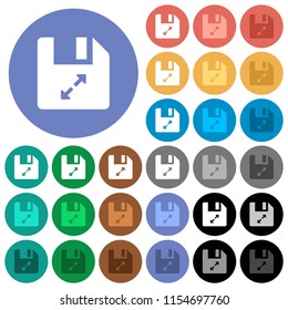 Uncompress file multi colored flat icons on round backgrounds. Included white, light and dark icon variations for hover and active status effects, and bonus shades on black backgounds.