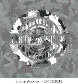 Uncompromising Grey Camo Emblem. Vector Illustration.