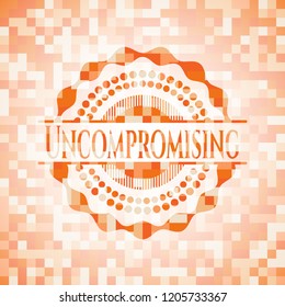Uncompromising orange tile background illustration. Square geometric mosaic seamless pattern with emblem inside.
