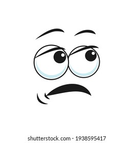 Unconcerned lukewarm emoji, depressed tired face isolated icon. Vector unhappy emoji with open mouth in bad mood. Indifferent apathetic emoticon with big eyes face. Dissatisfied comic avatar bot