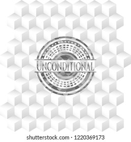 Unconditional grey emblem. Retro with geometric cube white background