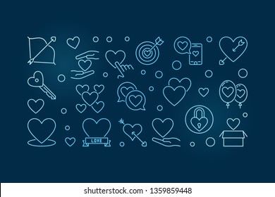 Unconditional Love vector blue outline horizontal illustration on dark background