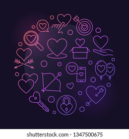 Unconditional Love vector round colored outline illustration on dark background