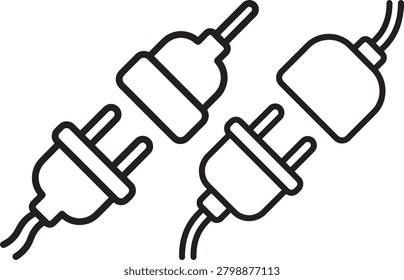 Unconnected electrical plugs and sockets, isolated on white background. Technology connection concept.