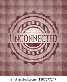 Unconnected red emblem or badge with abstract geometric pattern background. Seamless.