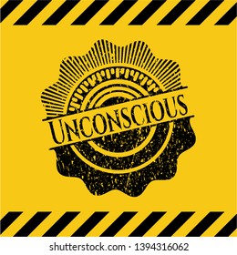 Unconscious black grunge emblem with yellow background. Vector Illustration. Detailed.