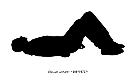 Unconscious man lying down on ground vector silhouette. Drunk boy on party. Injured man patient after car crush accident first aid rescue. Drugged person overdose. Teenager needs doctor help emergency