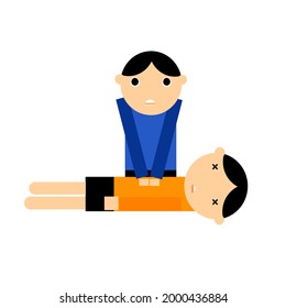 An unconscious man resuscitated by manual CPR.