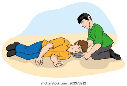 Unconscious person support the head