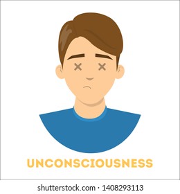 Unconsiousness concept. Emergency case, danger for the health. Need for medical help. Isolated vector illustration in cartoon style