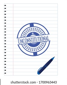 Unconstitutional draw with pen effect. Blue ink. Vector Illustration. Detailed.