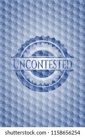 Uncontested blue emblem or badge with geometric pattern background.