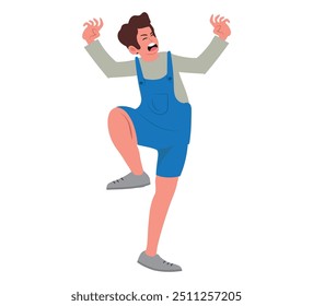 Uncontrollable Child Boy Character Tantrum. Piercing Screams, Flailing Limbs, Tears Cascade. Overwhelmed Emotions Erupt, Echoing Distress In A Cacophony Of Chaos. Cartoon People Vector Illustration.