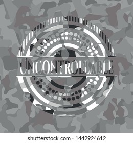 Uncontrollable grey camouflaged emblem. Vector Illustration.