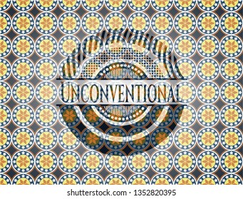 Unconventional arabic badge background. Arabesque decoration.