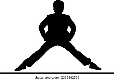 Unconventional Stance: Silhouette of a Man in an Unusual Pose, Showcasing the Silhouette of a Man in a Remarkable Pose