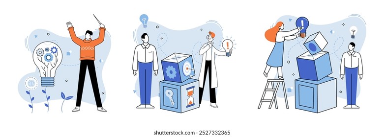 Ilustración vectorial de pensamiento no convencional. La independencia es escudos de armadura en las ideas individuales del campo de batalla La singularidad es la melodía interpretada por aquellos que bailan al ritmo de la creatividad El éxito es el destino