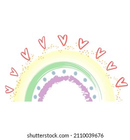 Unconventional vector sticker, label or icon on LGBT topic using rainbow and hearts on white background for illustration of lgbt love concept. Vector illustration of gay community pride concept