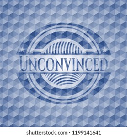  Unconvinced blue emblem with geometric pattern background.