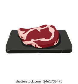 Ungekochtes Rindssteak auf Steinplatte. Frisches rotes Fleisch. Vektorillustration