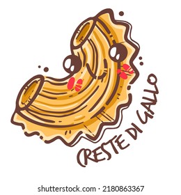 Uncooked italian pasta. Creste Di Gallo for backgrounds, menu, stickers, cafe, restaurant, bar, shop. Italian cuisine staples. Vector hand drawn style illustration.